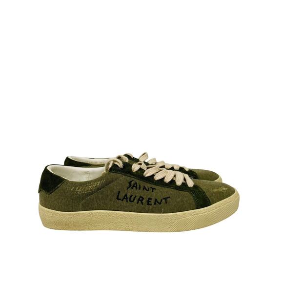 SAINT LAURENT Olive Distressed Canvas Court Logo Embroidered SL/06 Sneakers 36.5 - Picture 7 of 12